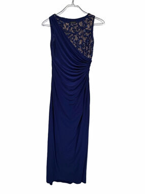 R&M Richards Navy Blue Sleeveless Evening Gown with Embellished Bodice Size 6
